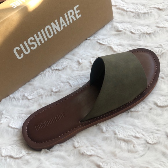 CUSHIONAIRE Carly Olive Vegan Suede Slide Sandals Flats - Picture 1 of 6
